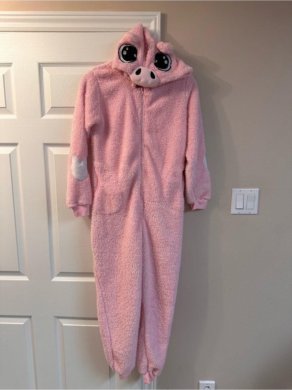 Pink Fuzzy Animal Hooded Kids One-Piece